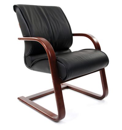 Кресло CHAIRMAN 445 WD/black для посетителя, кожа, цвет черный