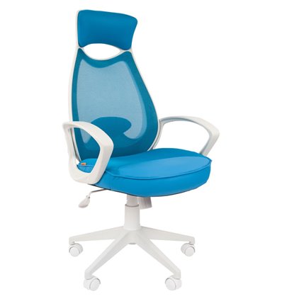 Кресло CHAIRMAN 840 White/L.Blue для руководителя, белый пластик, цвет голубой