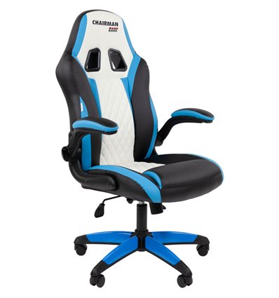 Кресло игровое CHAIRMAN GAME 15 экокожа черный/голубой/белый
