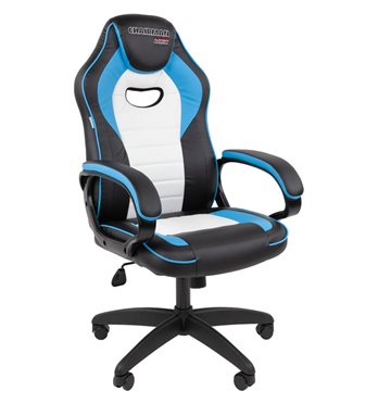 Кресло игровое CHAIRMAN GAME 16 экокожа черный/голубой/белый